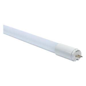 White LED tube shown diagonally with its pin connector end visible