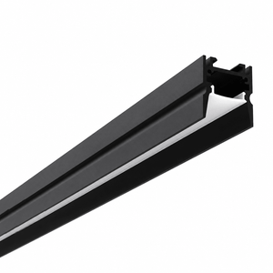 Black LED extrusion with opal diffuser, designed for surface mounting under cabinets.