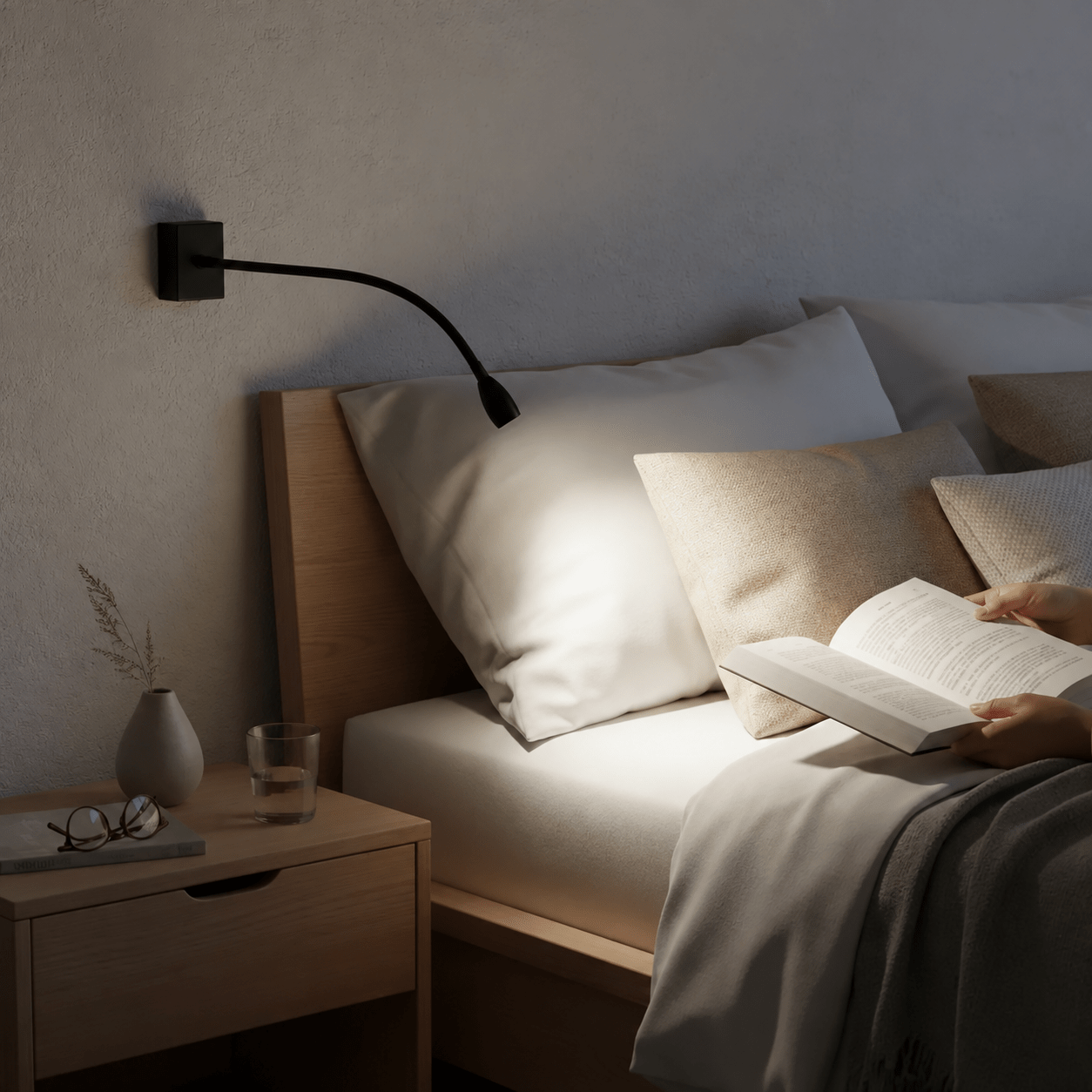 LED Wall Light -Black 1W Goose Neck Reading Light