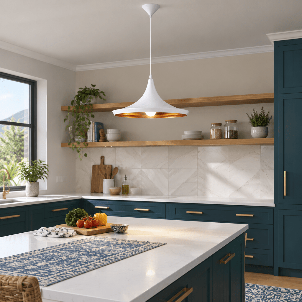 White & Gold Conical Pendant Light