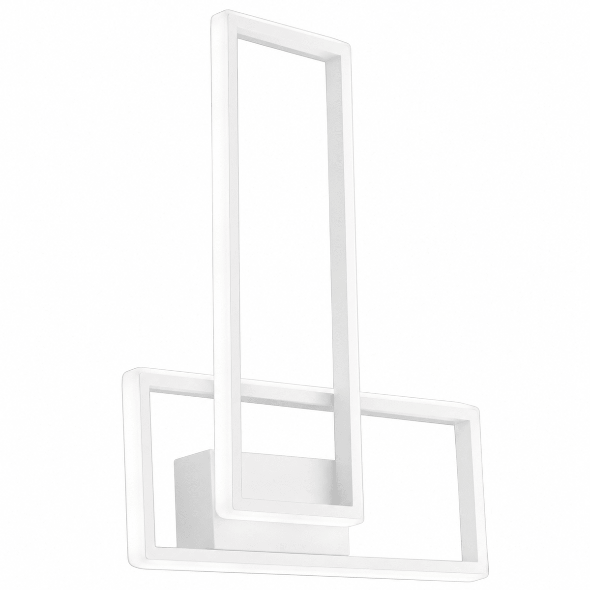 White modern wall light featuring two overlapping rectangular frames on a plain background