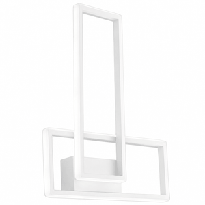 White modern wall light featuring two overlapping rectangular frames on a plain background