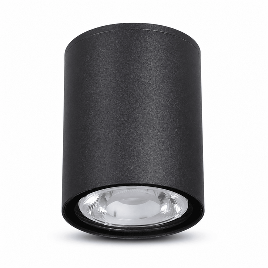 6W round surface-mounted LED downlight in black, showcasing a compact design with a clear lens.