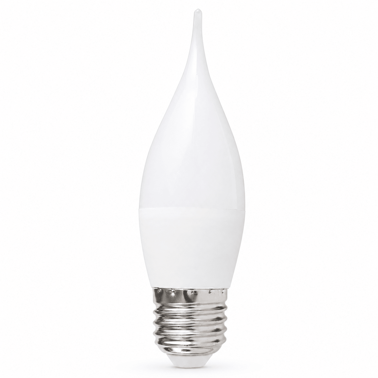 5W Cool White LED flame bulb with a slender decorative shape and E27 base.