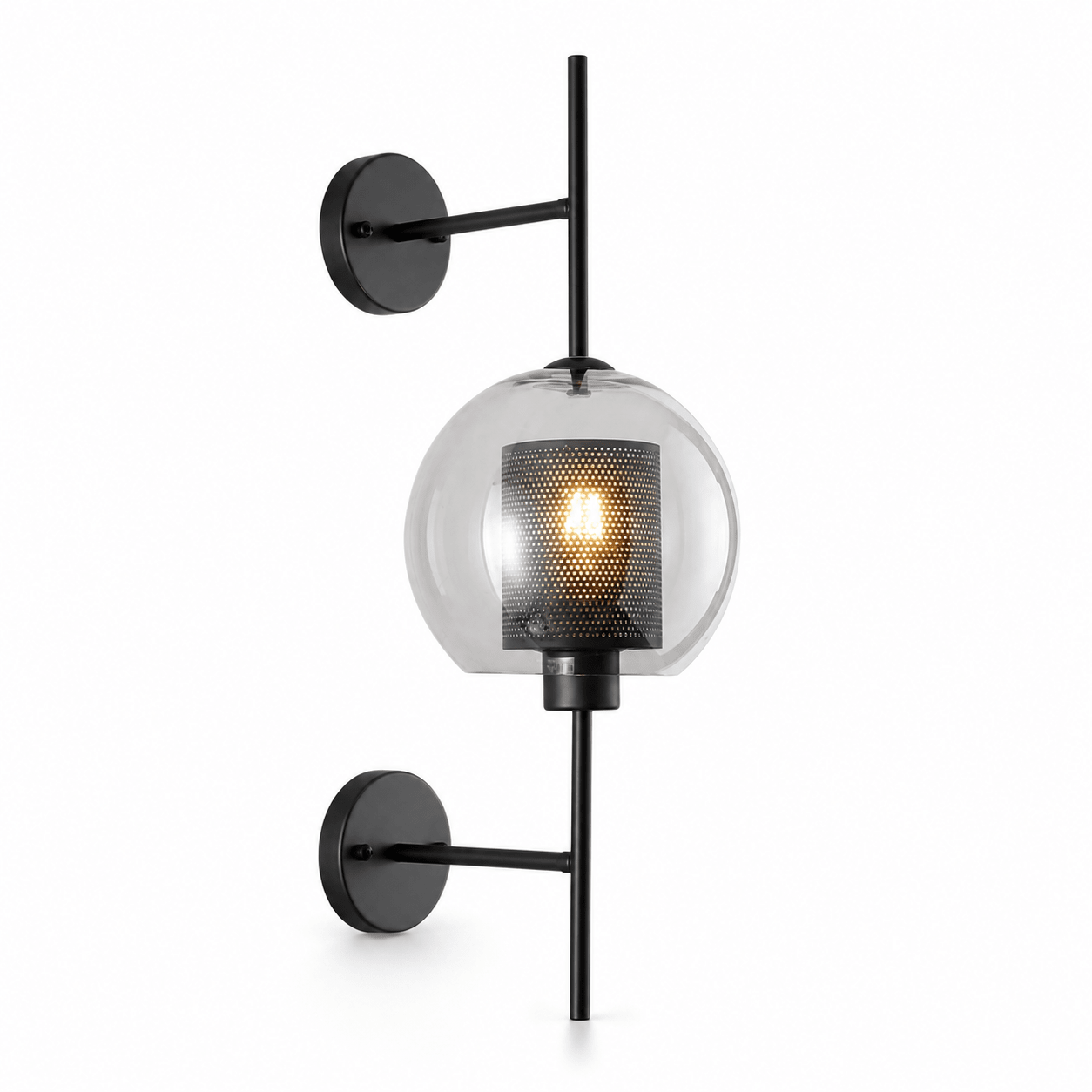 Black New York Ball Wall Light featuring a black metal frame and glass globe shade.