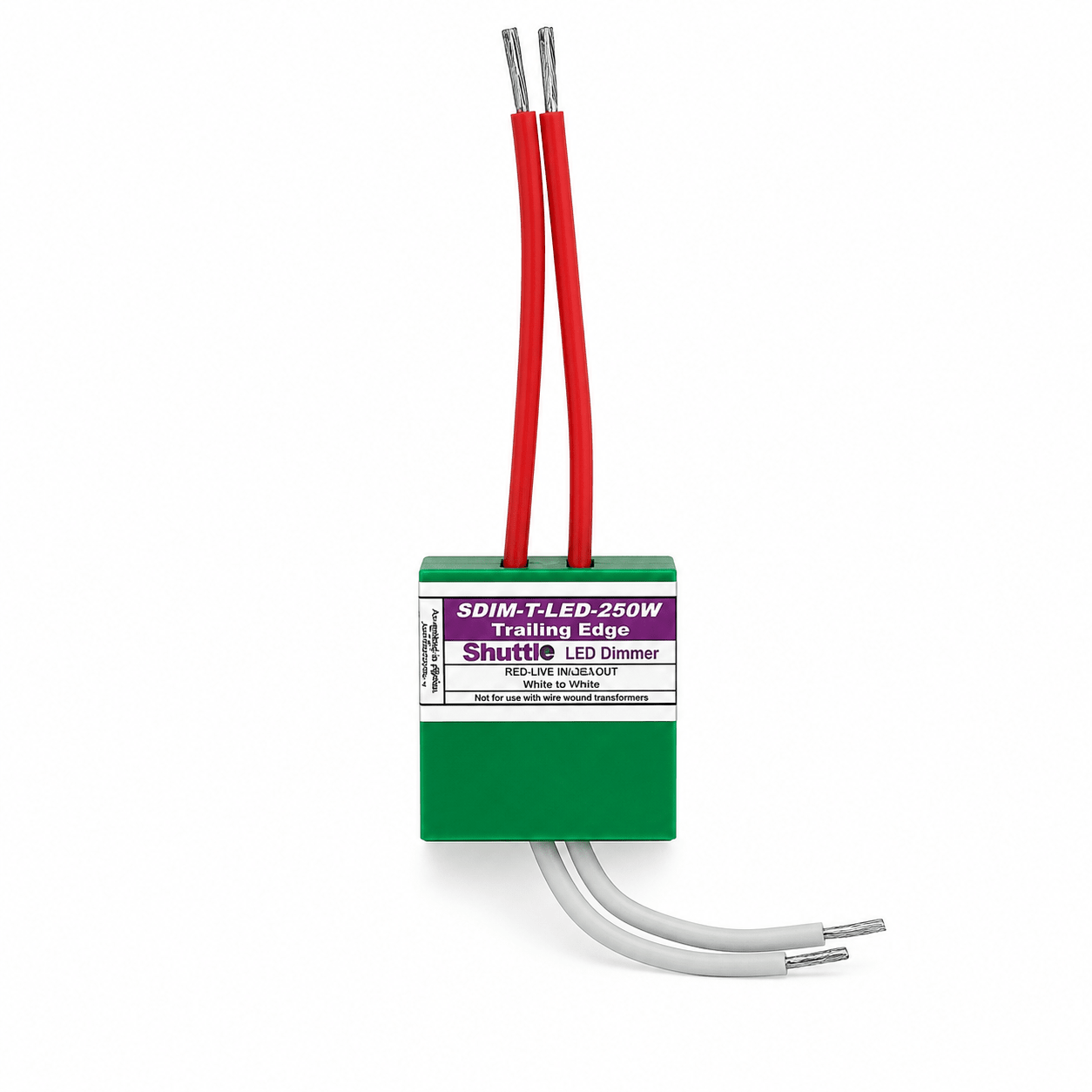 Shuttle LED Dimmer Module - 250W with wiring connections visible, showcasing compact design and labeling.
