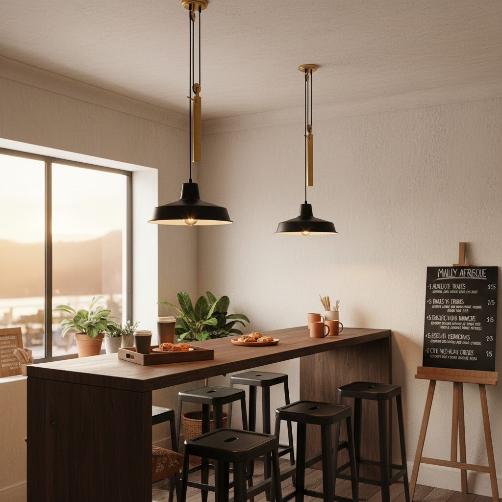 Coleford Black & Brass Pulley Pendant Light