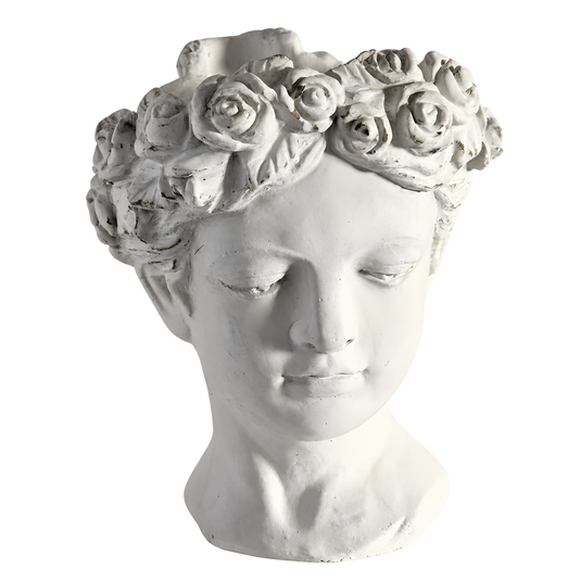Extra Large White Flower Crown Female Bust Planter