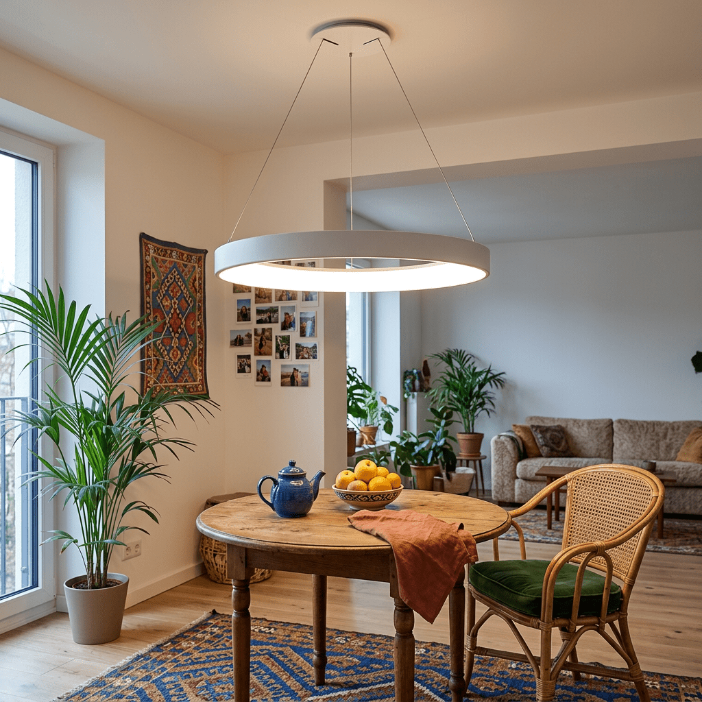 Large White Ring LED Pendant - Warm White