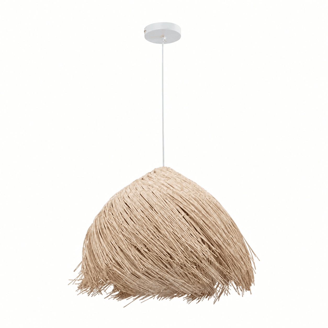 Handcrafted Feather Rattan Pendant Light with a natural rattan weave and subtle metal frame.