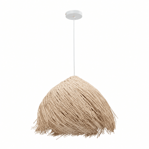 Handcrafted Feather Rattan Pendant Light with a natural rattan weave and subtle metal frame.