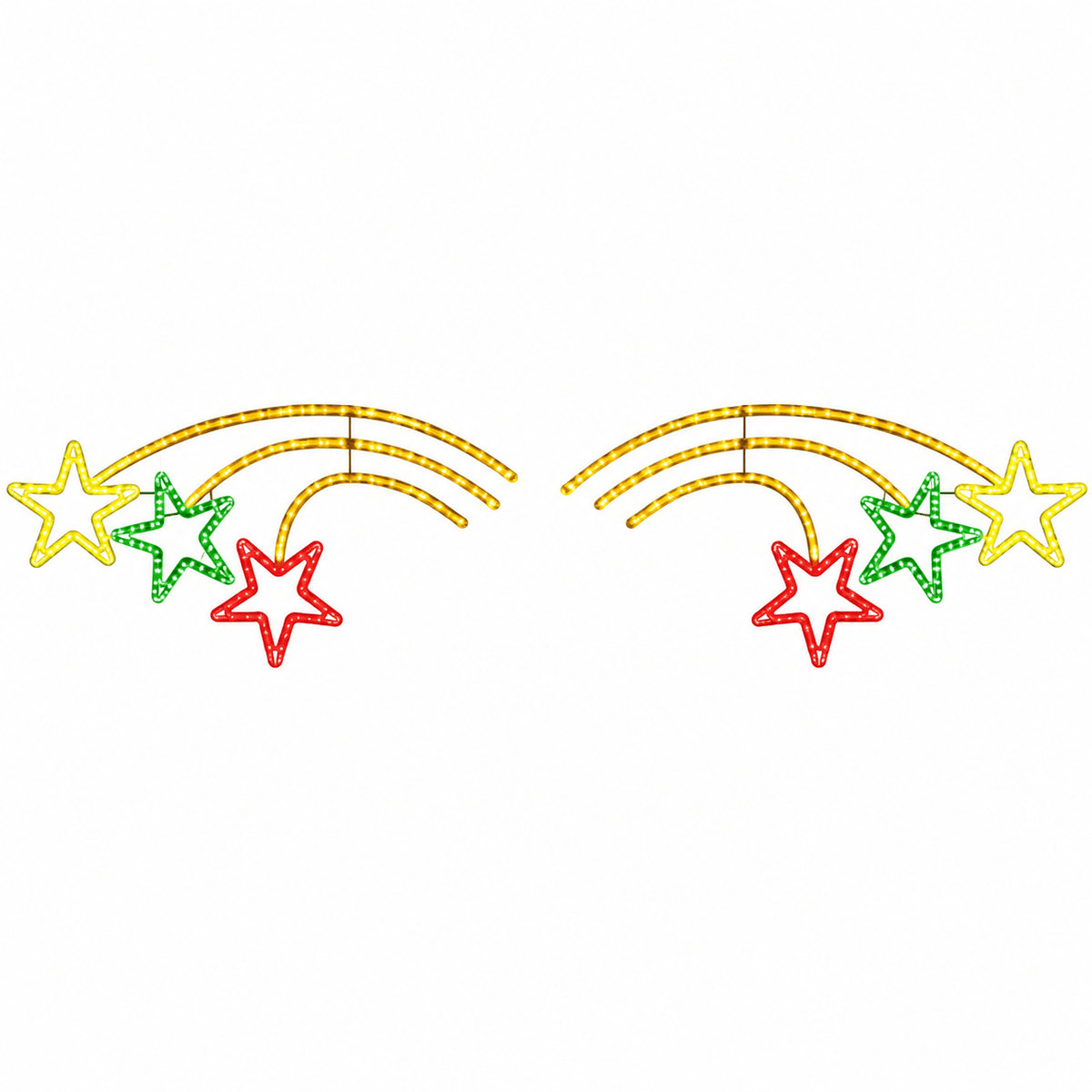 LED Christmas lights featuring a star banner motif with colorful stars in red, green, and yellow.
