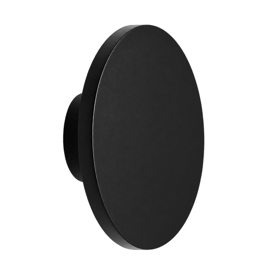 Front view of a black oval wall light with a smooth solid face