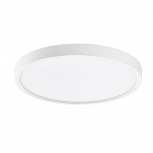 Slim round white ABS LED ceiling light with a low-visibility finish.