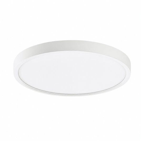 Slim round white ABS LED ceiling light with a low-visibility finish.