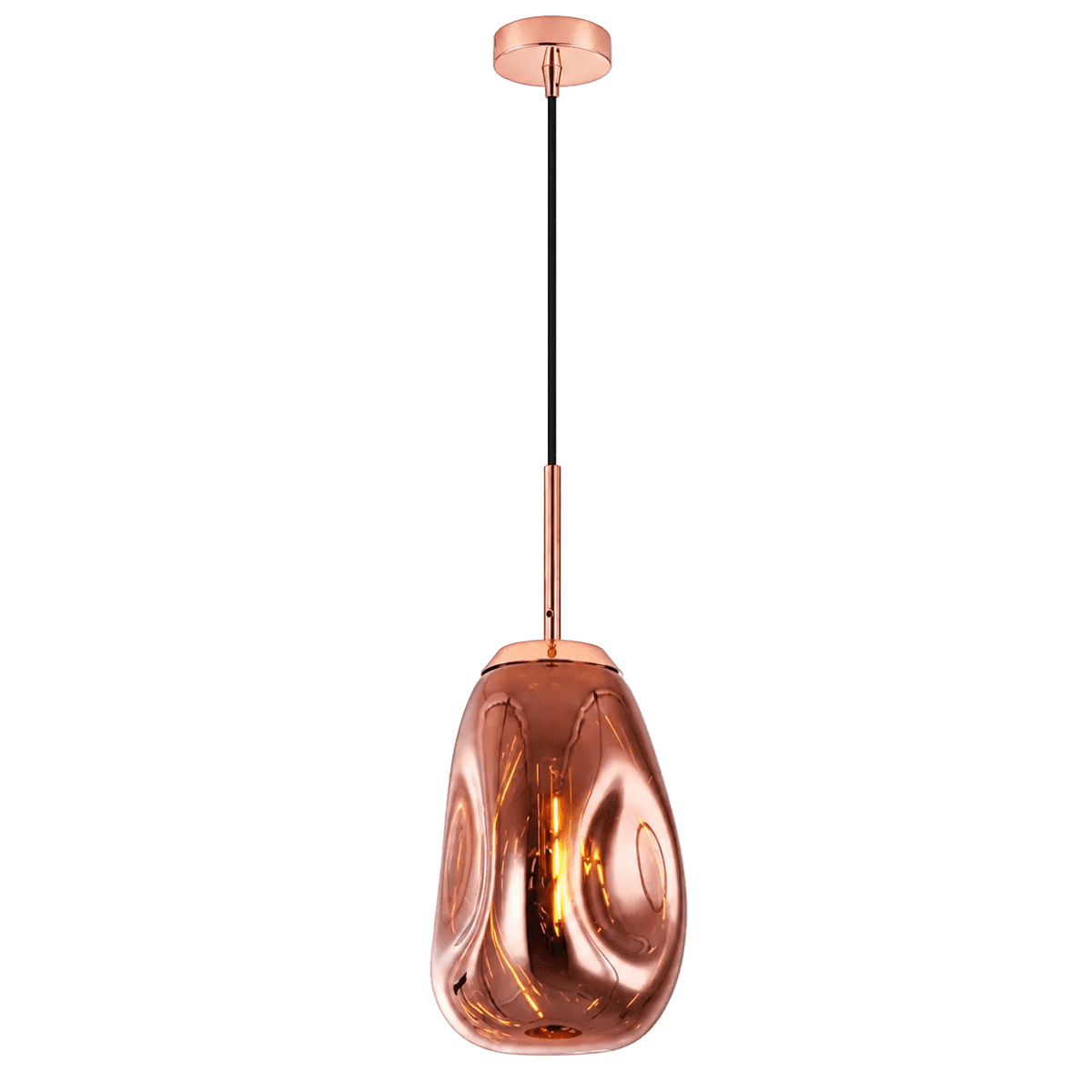 230V 40W E27 Morpheus Oval Glass Pendant - Copper with Copper Glass