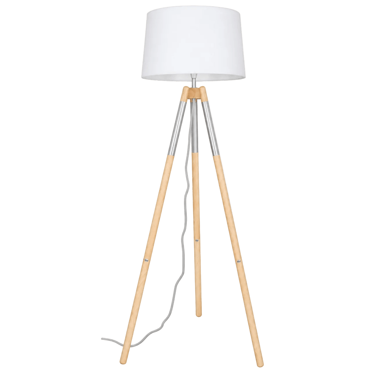 Wood & Chrome Floor Lamp with White Shade