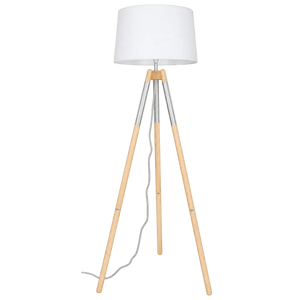 Wood & Chrome Floor Lamp with White Shade