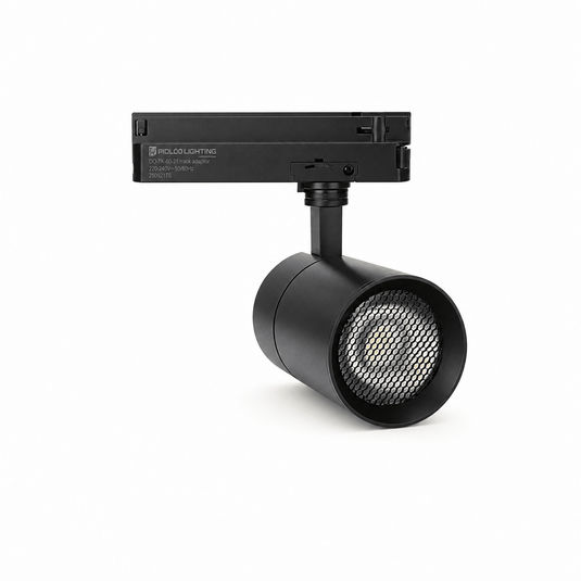 25W Bazuka high power LED track spotlight with removable honeycomb, black finish.