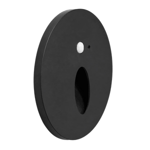Black round foot light with a motion sensor, featuring a smooth finish and a small white sensor on the front.