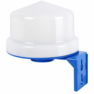 Outdoor Day Night Sensor with a white dome and blue mounting bracket for automatic lighting control.