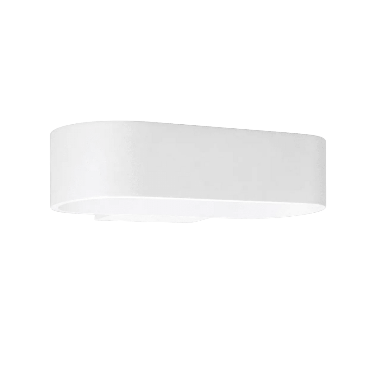 A medium-sized, curved white LED wall light with a smooth finish, mounted on a flat surface.