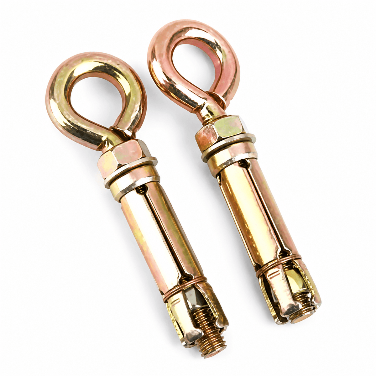 M10 shield anchors with eye bolts, showcasing heavy-duty steel construction and secure fastening design.