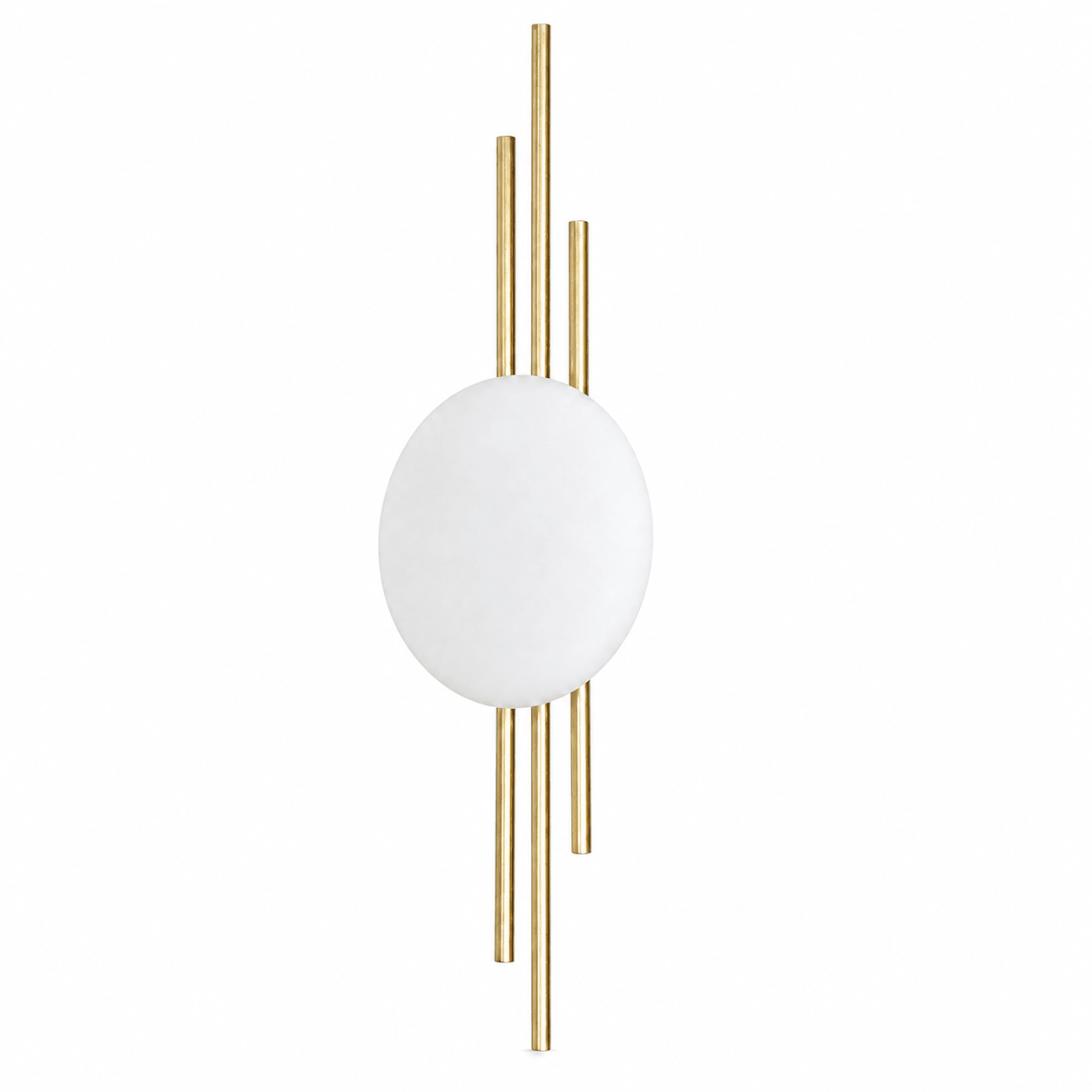Tribar LED Wall Light in gold with three vertical bars and a round white diffuser, showcasing a modern design.