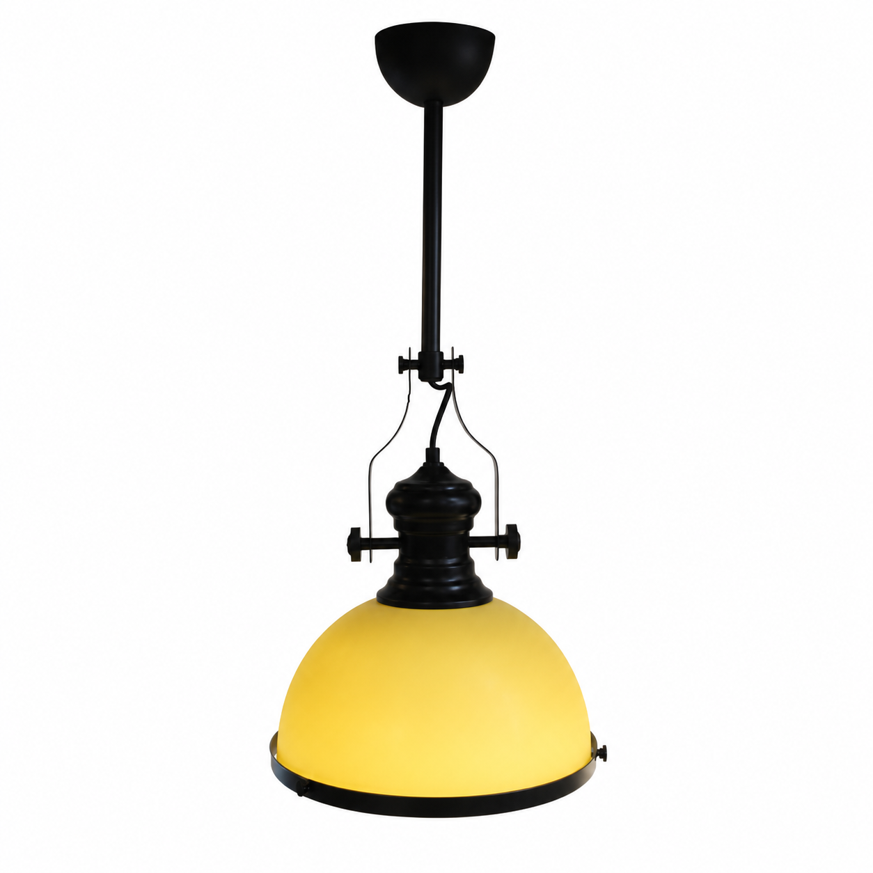 Yellow glass pendant light with black fitting