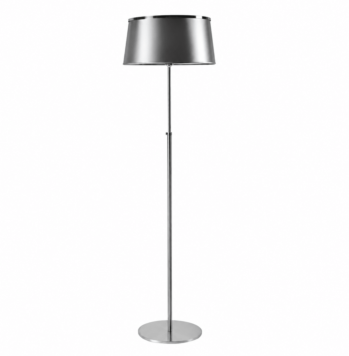 Satin chrome floor lamp with silver shade and adjustable height