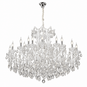 Extra large white arm crystal chandelier with 25 lamp positions and layered crystal design.