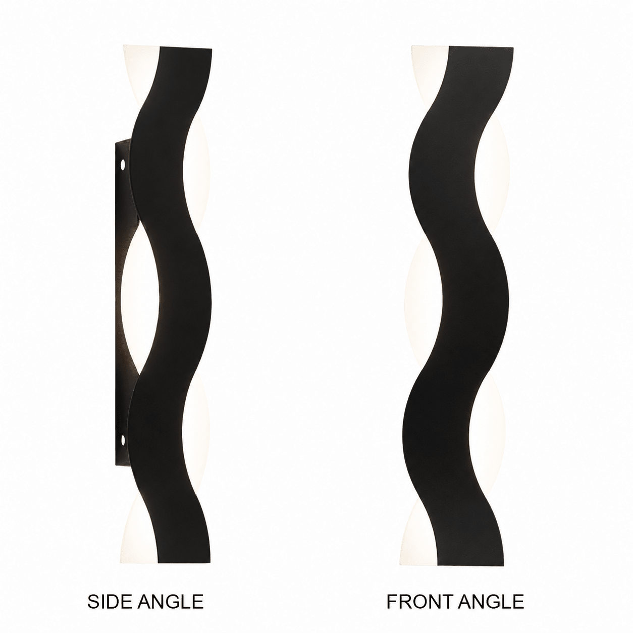Bali Wave Outdoor Linear Wall Light shown from side and front angles, featuring a modern wavy design.