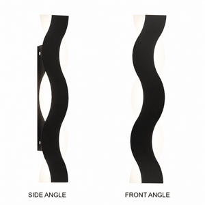 Bali Wave Outdoor Linear Wall Light shown from side and front angles, featuring a modern wavy design.