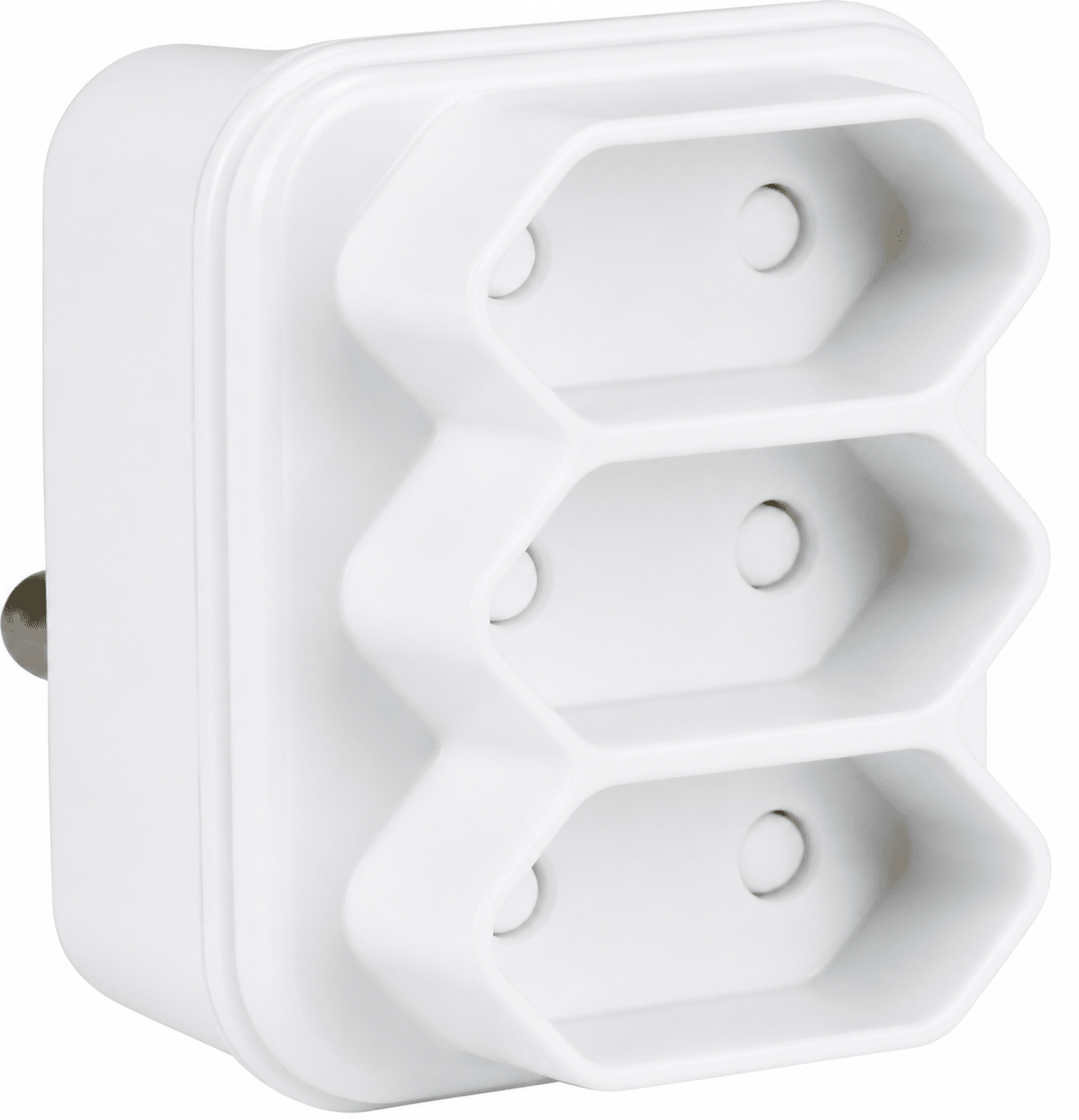 Triple Euro adaptor with three sockets, designed for compact power solutions.