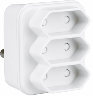 Triple Euro adaptor with three sockets, designed for compact power solutions.