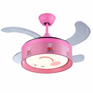 Peppa Pig pink retractable LED ceiling fan with playful design and light.