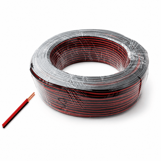 0.2mm black/red ripcord wire coiled in a circular shape with a cut end visible.