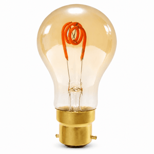 Amber LED filament bulb with a B22 base, showcasing a warm glow and vintage design.