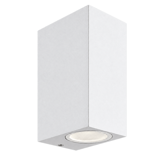 White angular wall light with a circular recessed diffuser