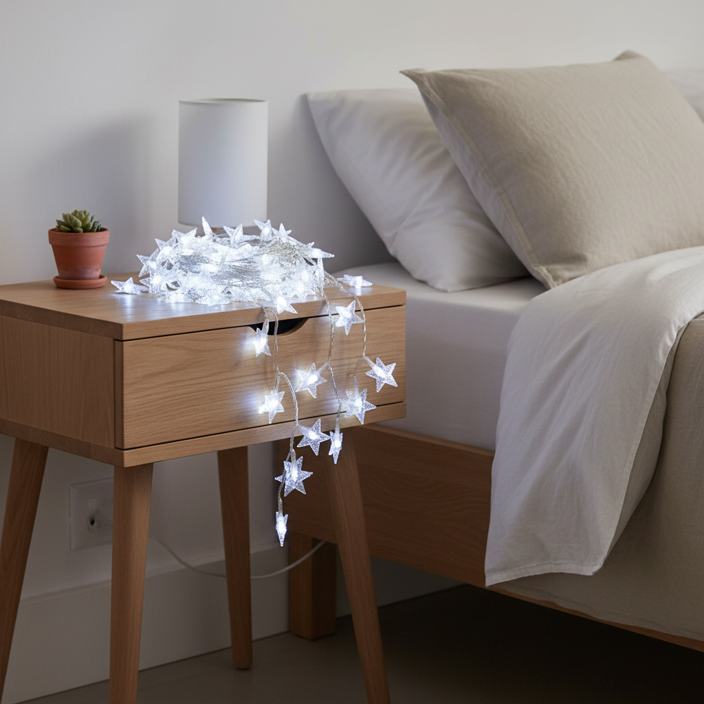 Star LED Fairy String Light with Tail Plug Extension White 5M