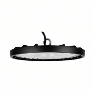200W UFO LED High-Bay light with a durable black aluminum frame and polycarbonate lens, designed for commercial use.