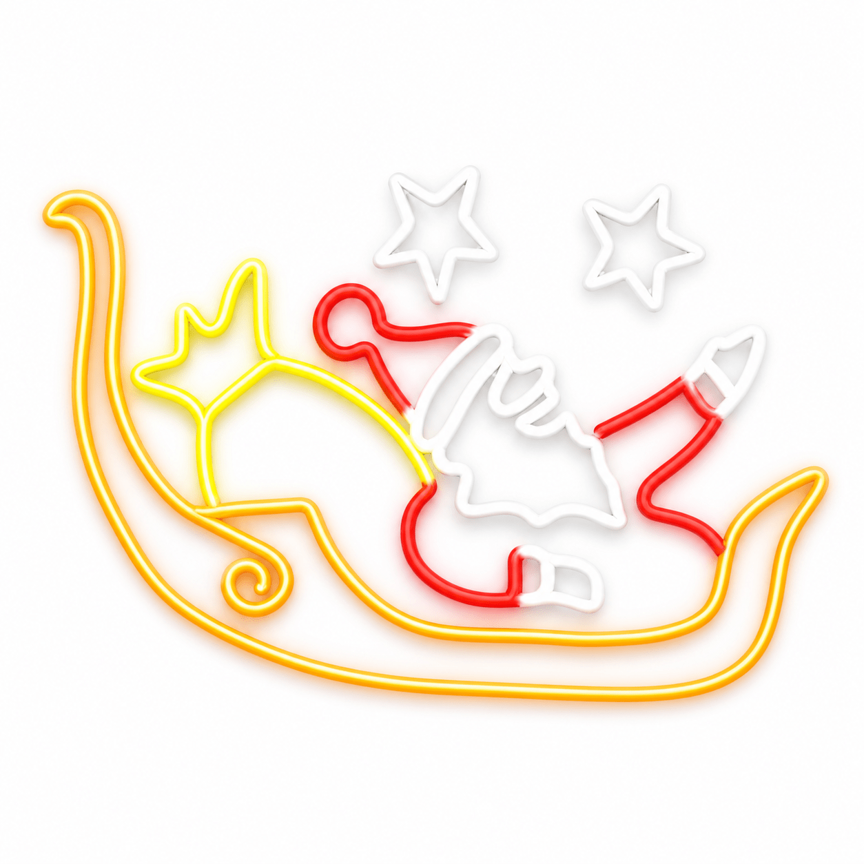 LED Christmas lights featuring a Santa sled motif with stars, bright and festive design.