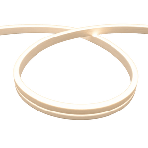 Two flexible LED strip lights in a soft warm white color, arranged in a looping pattern against a black background.