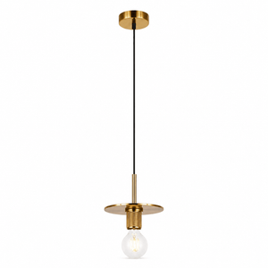 Gold Plate Pendant Light with a sleek design, featuring a glass bulb holder and a round metal shade.