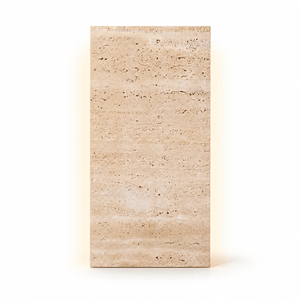 Pandora Marble Wall Indoor LED Wall Light featuring a travertine marble finish, casting a soft warm glow.