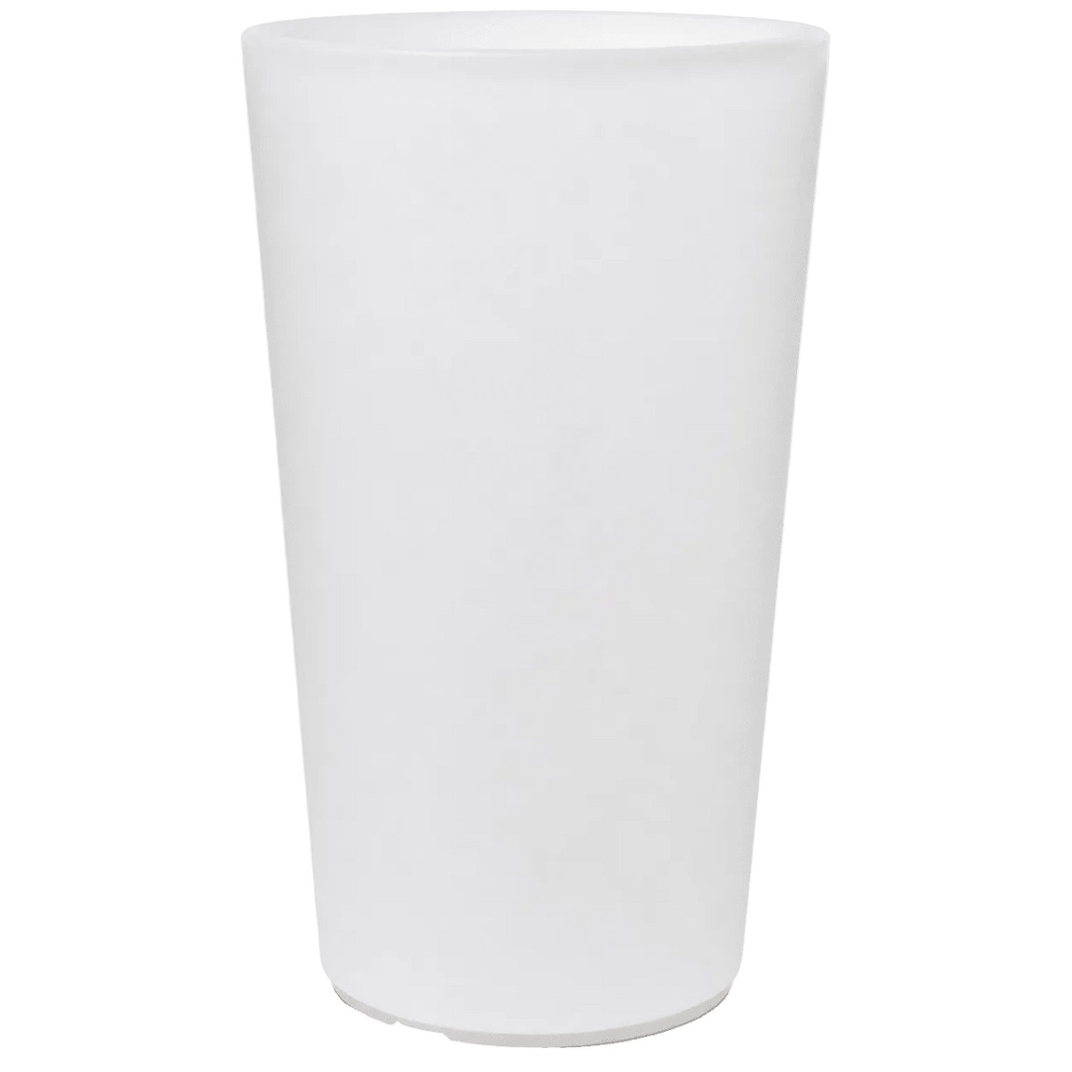 A tall, cylindrical planter in a smooth, frosted white finish, with a slightly flared top edge.