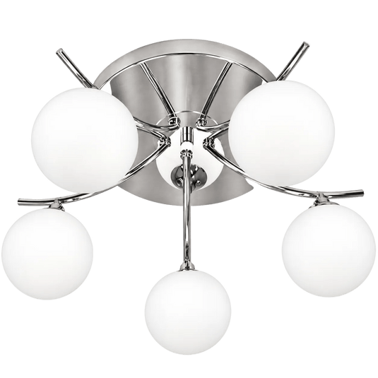 5-Light Polished Chrome Chandelier with White Glass