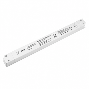 LED Dimmable Power Supply - 24Vdc 150W, compact white driver with labeled specifications.