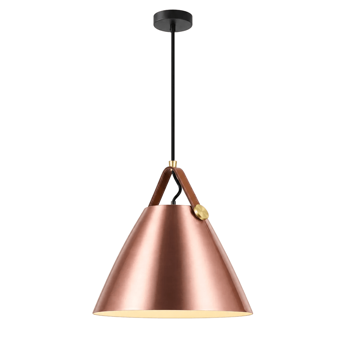 Large Copper Leather & Iron Pendant Light