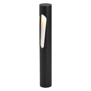 Cato LED bollard light with a sleek black aluminum design and illuminated side panel.
